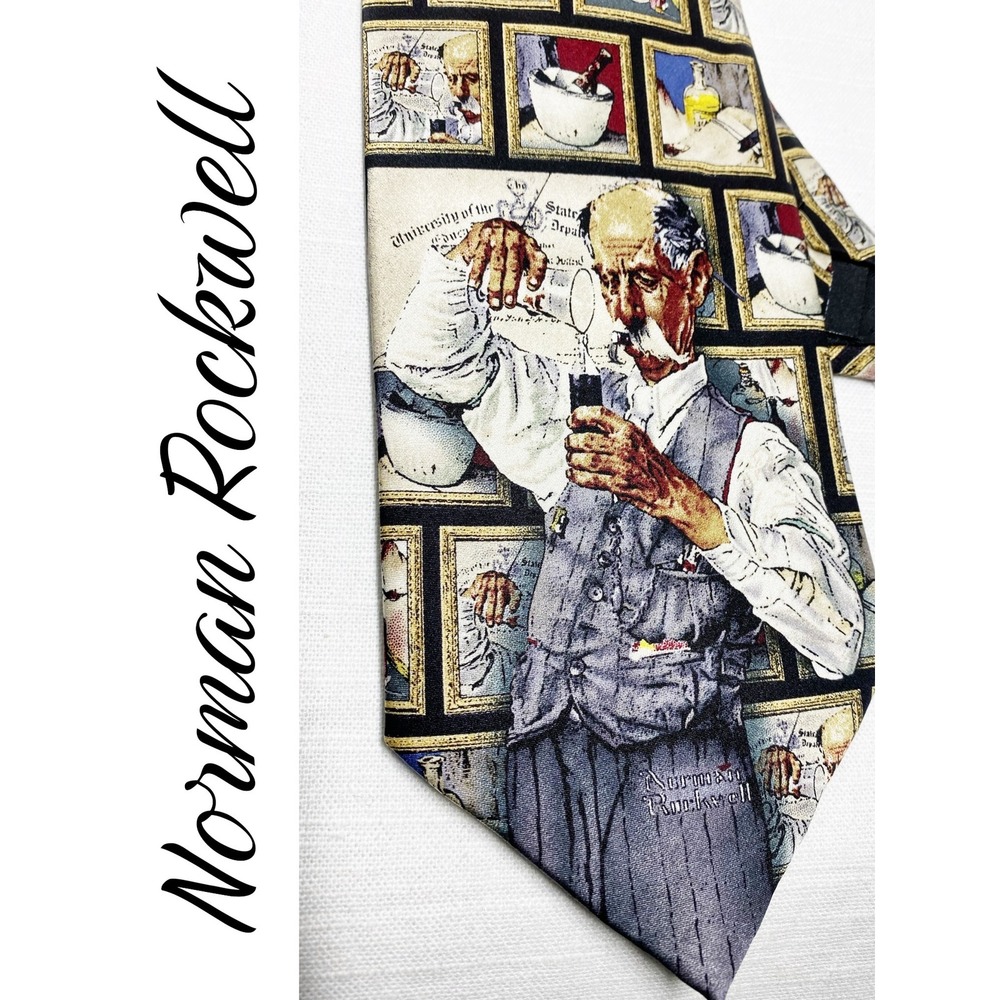 Norman Rockwell Vtg Silk Tie The Pharmacist Saturday Evening Post Mens Novelty